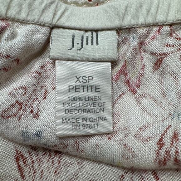 J Jill Skirt Women XSP Beige Red Floral Linen Pullon Elastic Waist Short Coastal - Picture 2 of 7